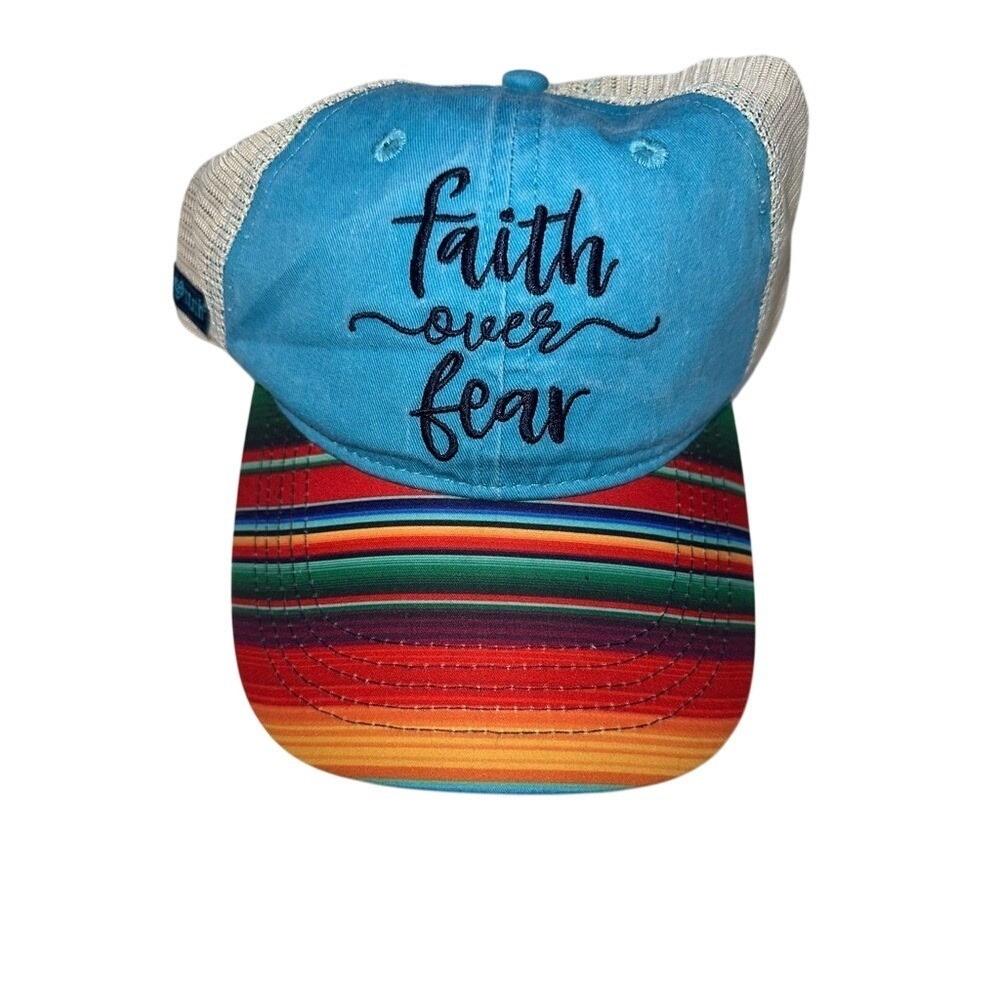 Grace & Truth "Faith Over Fear" Women's Trucker Cap Adjustable Blue - FLAW